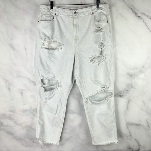 American Eagle Outfitters Denim - American Eagle Super High-Rise Heavily Distressed Curvy Mom Jeans Raw Hem Plus
